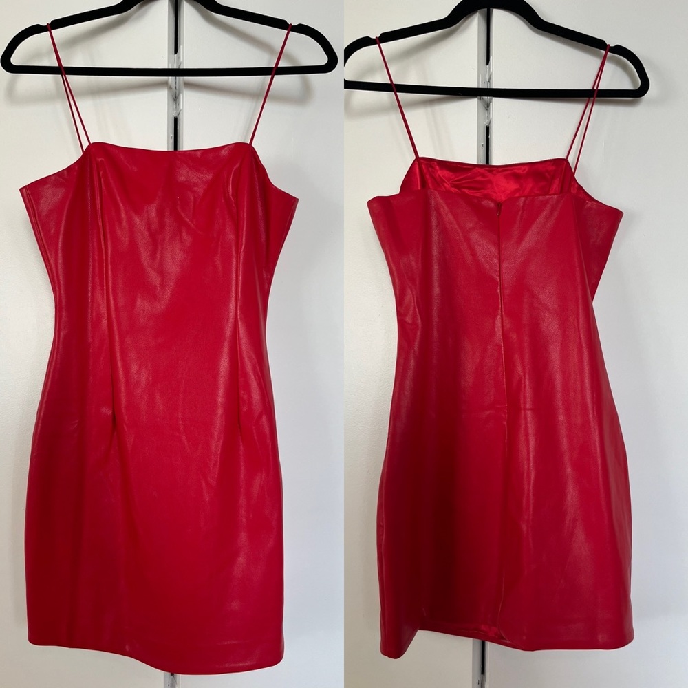 Red leather mini dress
